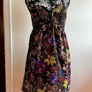 Xhilaration Black Strapless Floral Sundress with Multi-Color Print